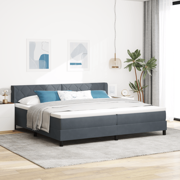 Bäddfjäder med huvudgavel Mörkgrå 200 x 200 cm Sammet