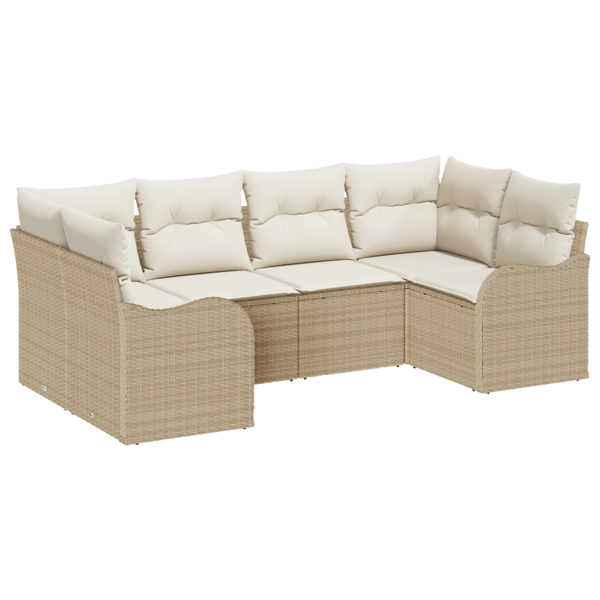 Trädgårdsoffset med kudde 6 pcs Beige och vit Poly rattan