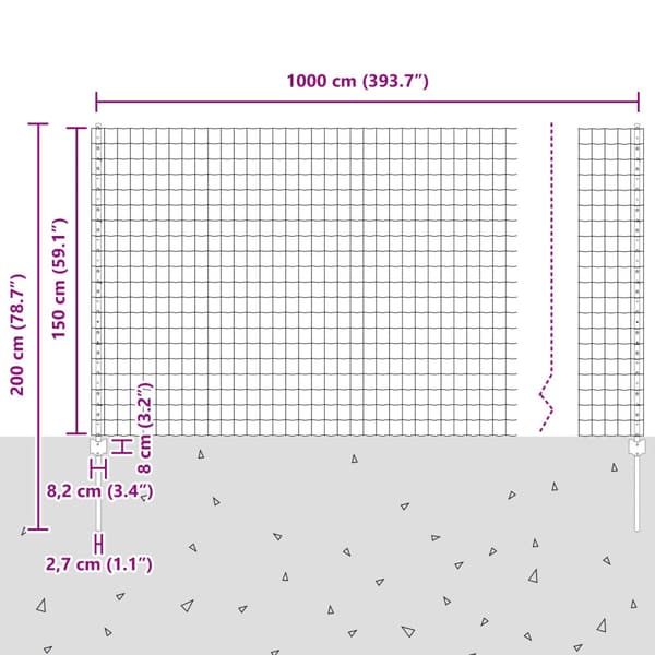 Stängsel med stolpe Grå 1,5 x 10 m Stål