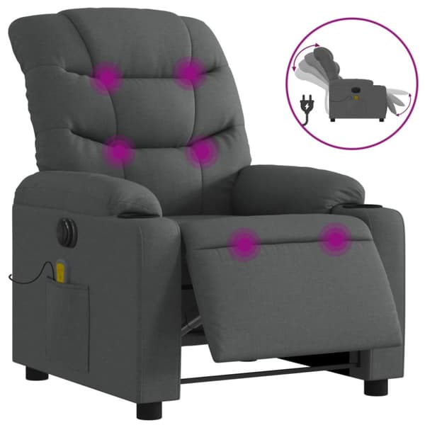 Elektrisk massagefåtölj mörkgrå tyg