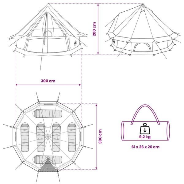 Familjetält Armégrön 6 personer Polyester / Bomull