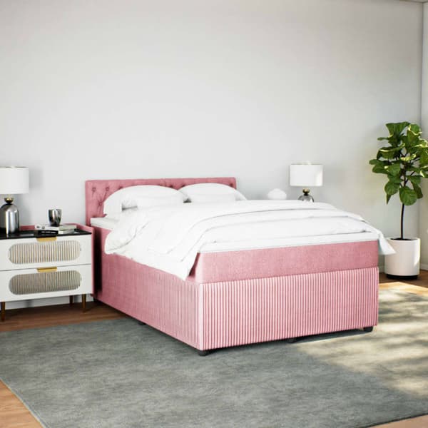Ramsäng med madrass rosa 140x200 cm sammet