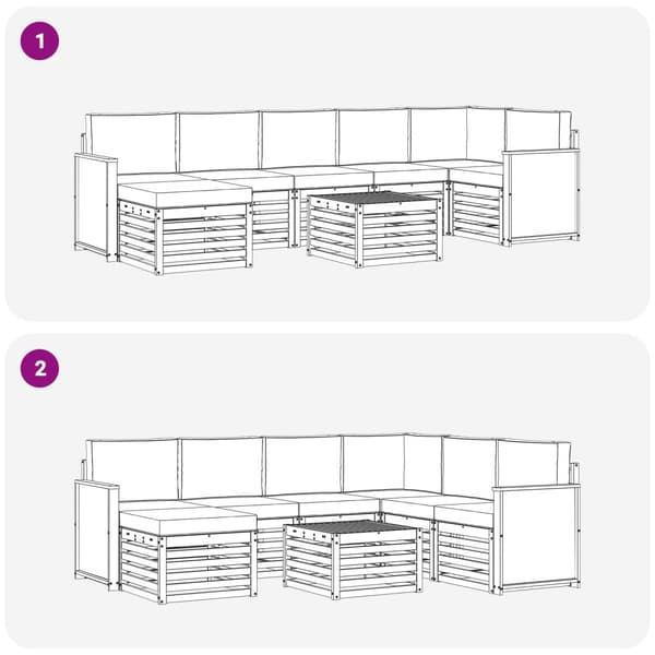 Utomhussoffset med kudde 7 pcs Naturlig och ljusgrå