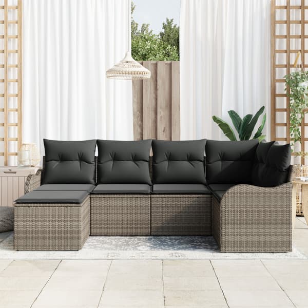 Trädgårdsoffset med kudde 6 pcs Grå Poly rattan