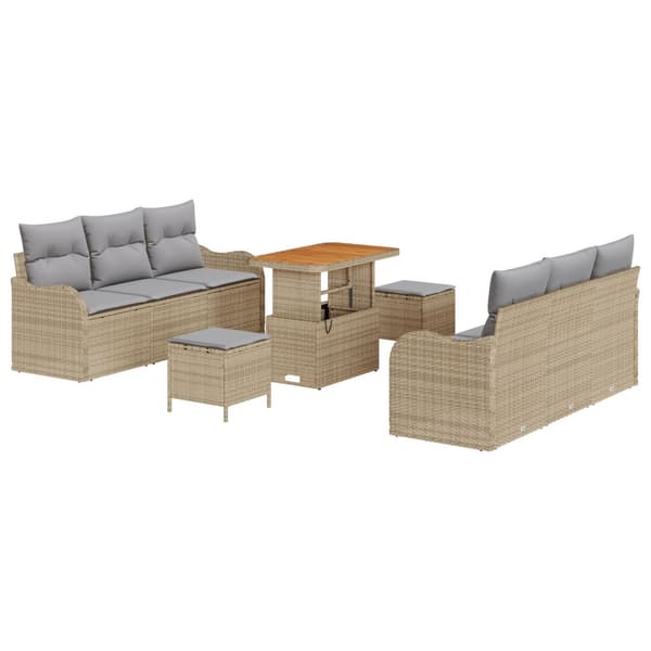 Trädgårdsoffset med kudde 9 pcs Beige konstrotting