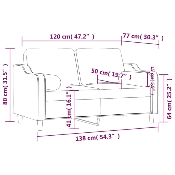 2-sits soffa med prydnadskuddar ljusgrå 120 cm tyg