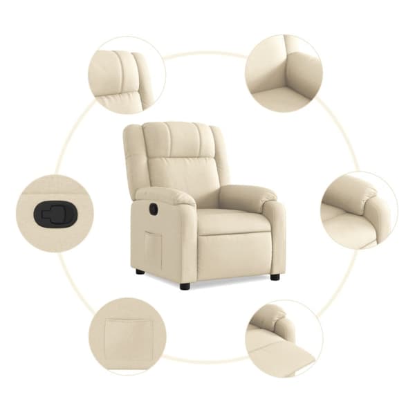 Reclinerfåtölj gräddvit tyg