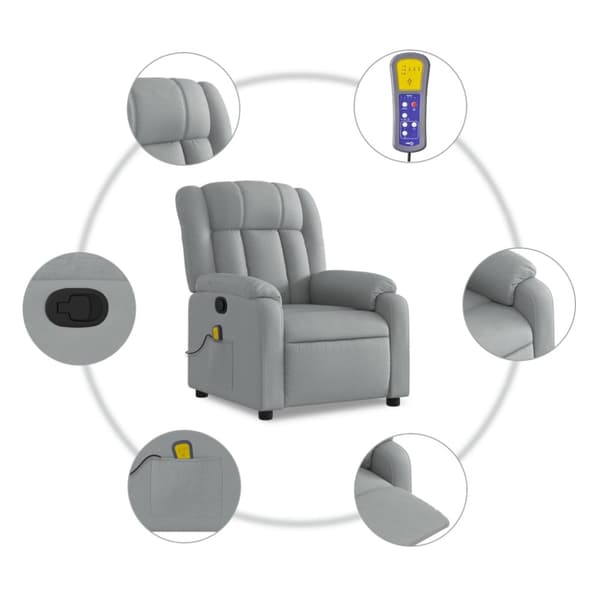 Massagefåtölj ljusgrå tyg
