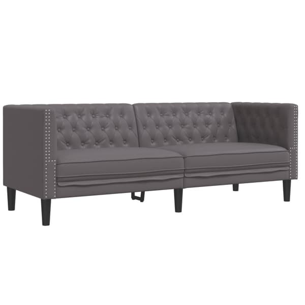 Soffgrupp chesterfield 2 delar grå konstläder
