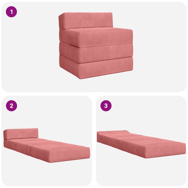 Fällbar Soffbed Rosa 200 x 70 x 10 cm Sammet