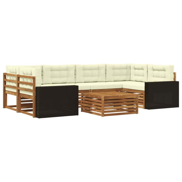 Utomhussoffset med kudde 7 pcs Naturlig och Grädde Polyester
