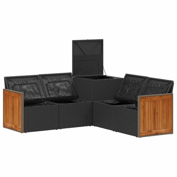 Soffset 5 st Svart och blå Poly Rattan och stål
