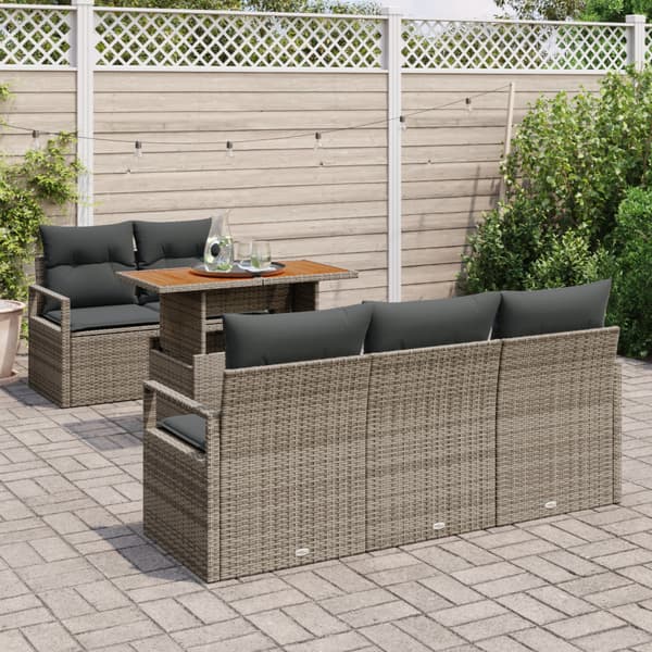 Trädgårdsoffset med lagring 6 pcs Grå Poly rattan