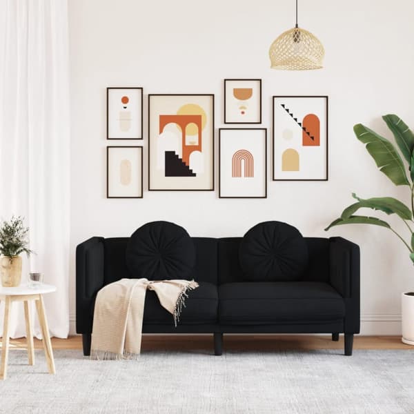 Soffa med kuddar 2-sits svart sammet