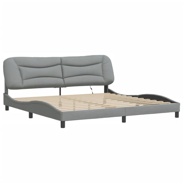 Bed Frame with LED without Mattress "Hvar" Light Grey 200x200 cm Fabric