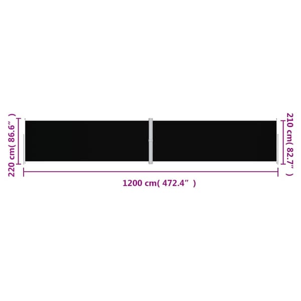 Infällbar sidomarkis svart 220x1200 cm