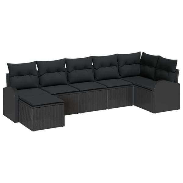 Trädgårdsoffset med kudde 7 pcs Svart Poly rattan