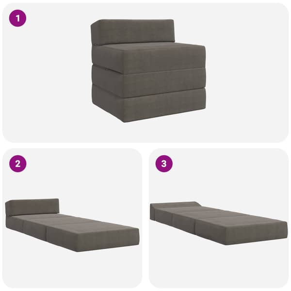 Fällbar Soffbed Ljusgrå 200 x 70 x 15 cm Kordread tyg