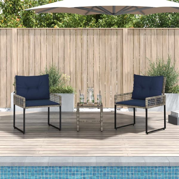 Utemöbelset med kudde 3 pcs Grå och Marinblå