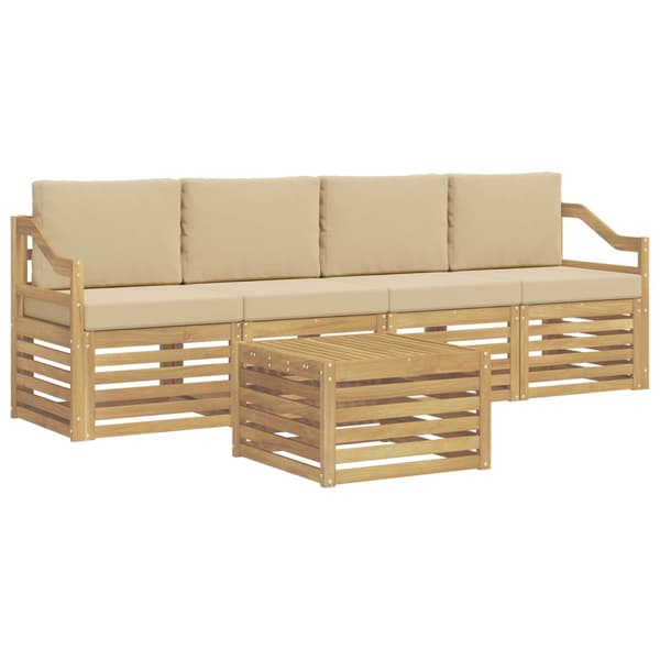 Utomhussoffset med kudde 5 pcs Vit och Beige Polyester