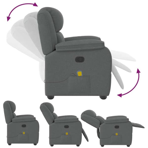 Massagefåtölj mörkgrå tyg