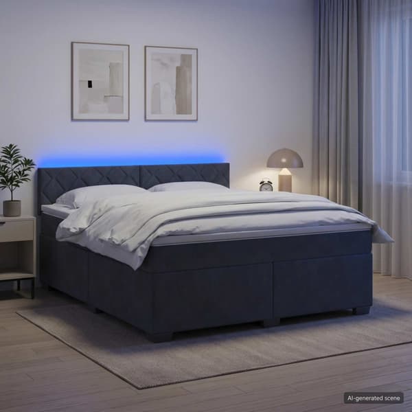 Boxspring säng med madrass och LED Mörkgrå 160 x 200 cm Sammet