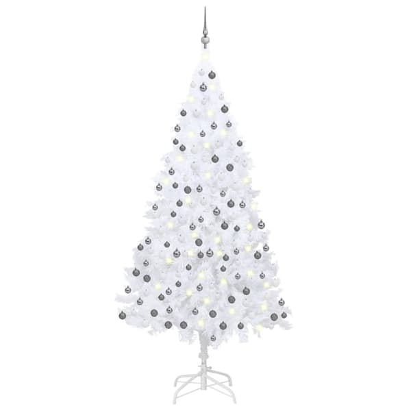 Belyst plastgran med kulor vit 210 cm PVC