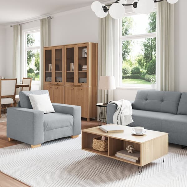 Soffa 3 st Ljusgrå Linnenblandad tyg
