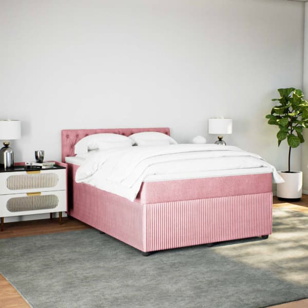 Ramsäng med madrass rosa 140x190 cm sammet