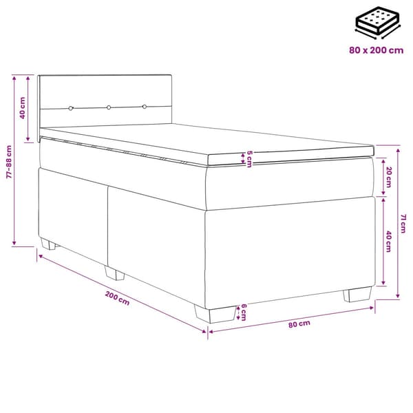 Boxspring säng med madrass och LED Mörkgrå 80 x 200 cm Sammet
