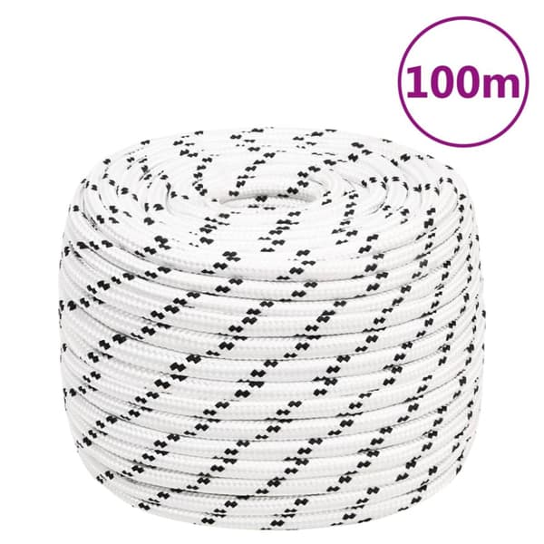 Båtlina flätad vit 14 mm x 100 m polyester