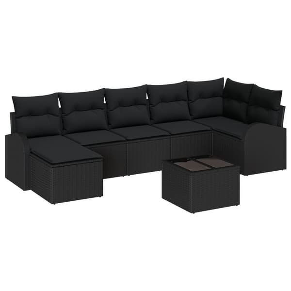 Trädgårdsoffset med kudde 8 pcs Svart Poly rattan