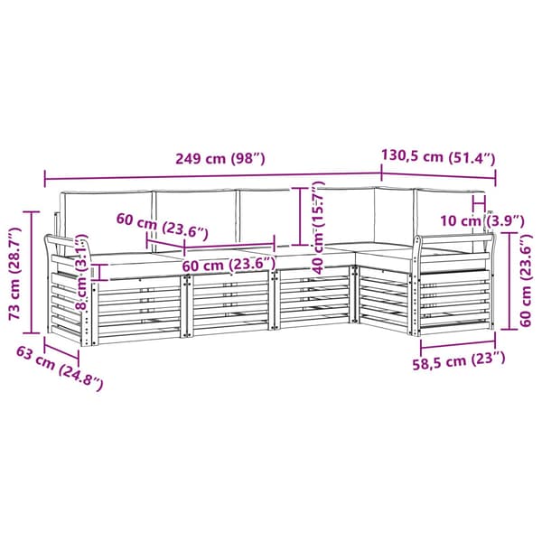 Utomhussoffset 5 pcs Vit och grädde 249 x 130,5 x 73 cm