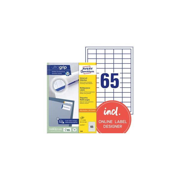 Etikett AVERY 38x21,2mm 6500/fp