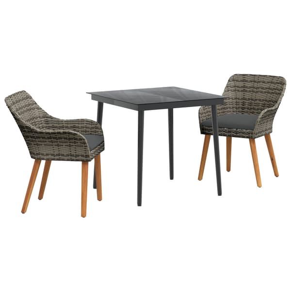 Trädgårdsmöbelset med kudde 3 pcs Grå konstrotting