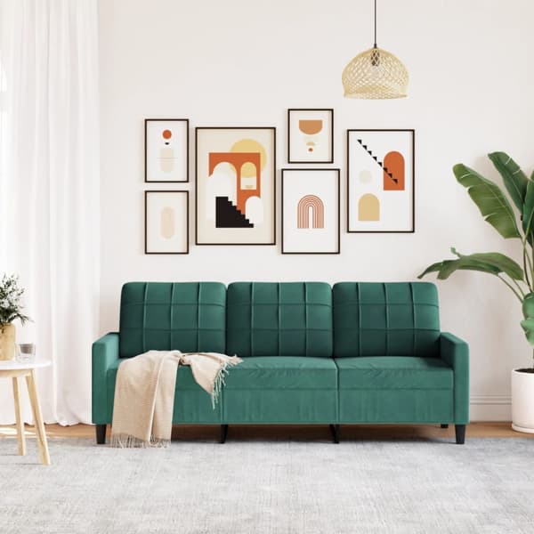 3-sitssoffa mörkgrön 180 cm sammet