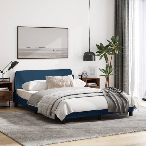 Bed Frame with Headboard "Dover" Blue 140x190 cm Fabric