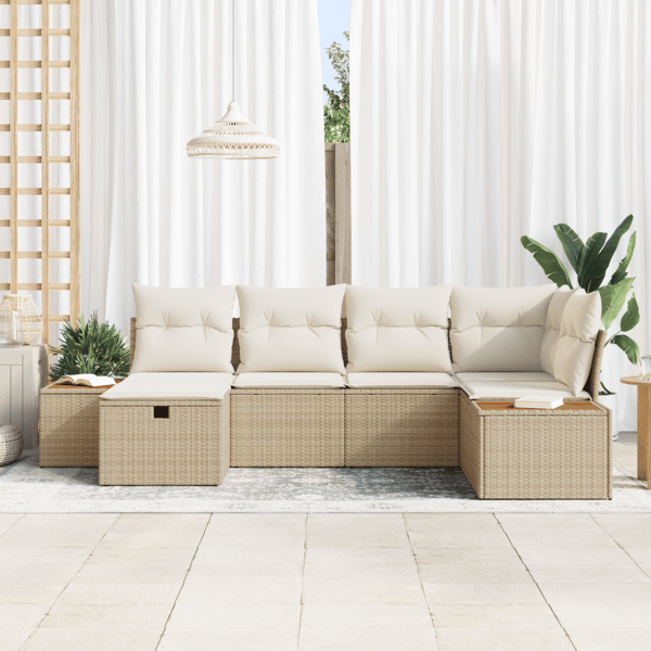 Trädgårdsoffset med kudde 6 pcs Beige Poly rattan