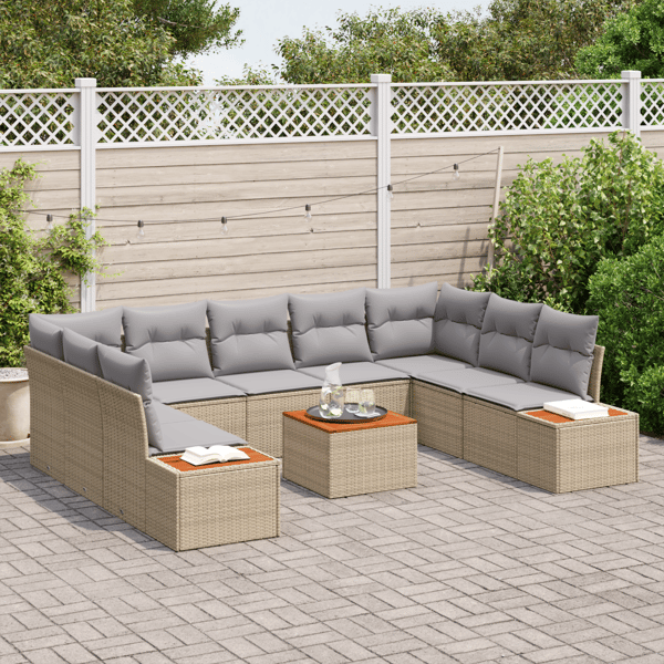 Trädgårdsoffset med kudde 5 pcs Beige och Ljusgrå Polyrattan