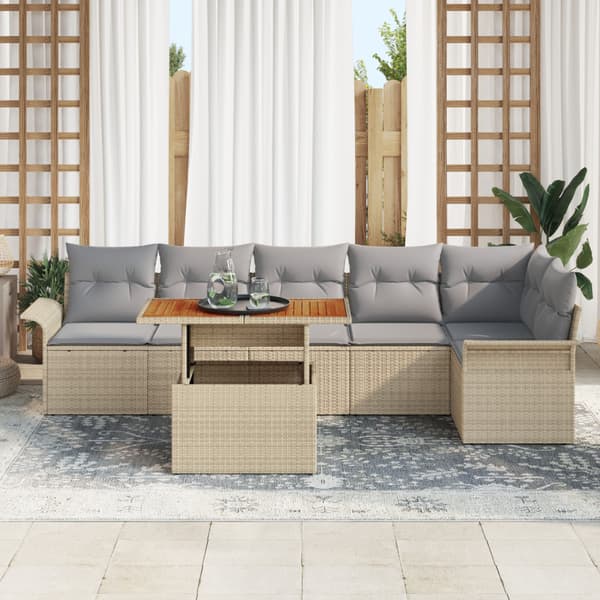 Trädgårdsoffset med lagring 7 pcs Beige Poly rattan