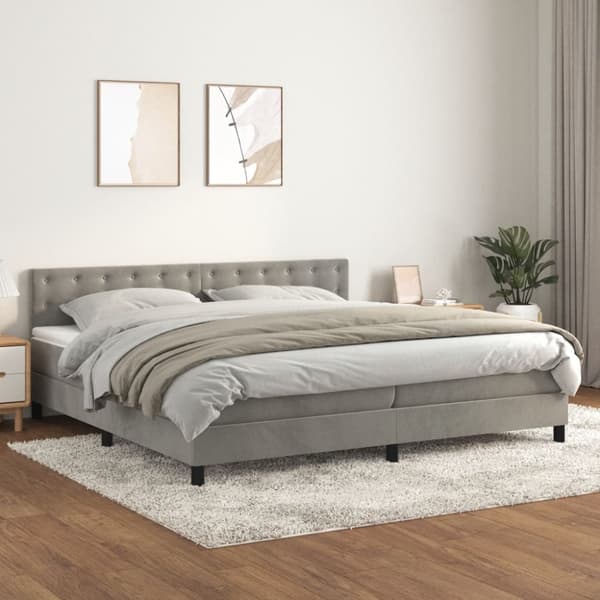 Ramsäng med madrass ljusgrå 200x200 cm sammet