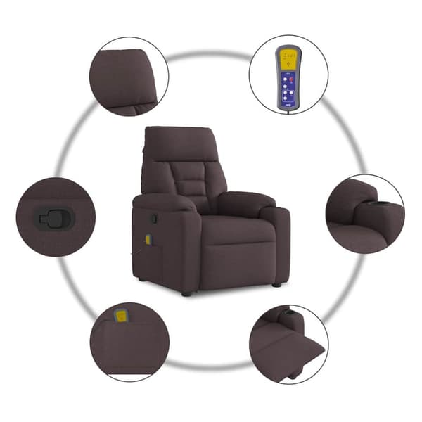 Massagefåtölj mörkbrun tyg