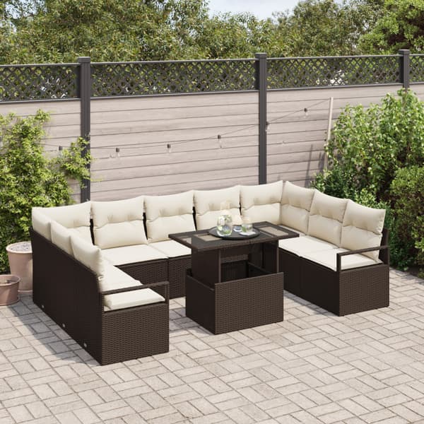 Trädgårdsoffset med lagring 10 pcs Brun Poly rattan