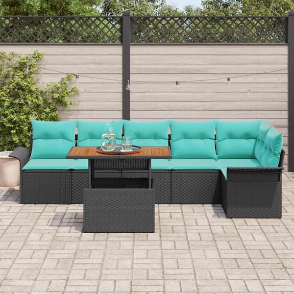Trädgårdsoffset med lagring 7 pcs Svart Poly rattan