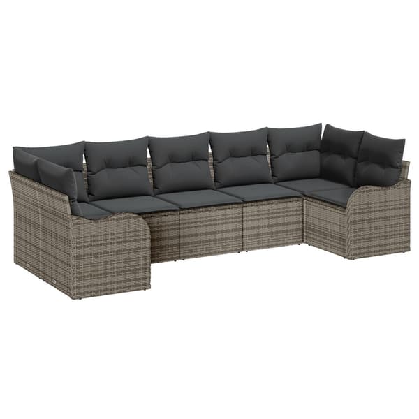 Trädgårdsoffset med kudde 7 pcs Grå Poly rattan