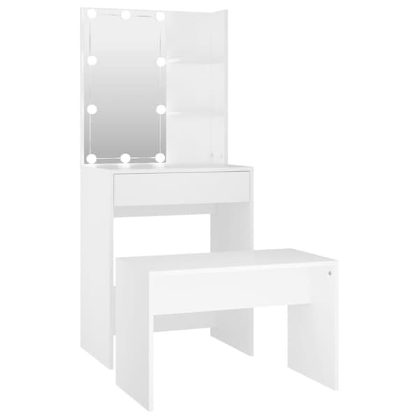 Sminkbord LED vit konstruerat trä