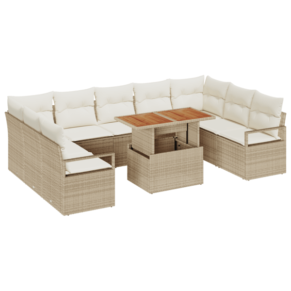 Trädgårdsoffset med lagring 10 pcs Beige Poly rattan