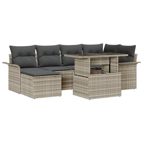 Trädgårdsoffset med kudde 7 pcs Ljusgrå Poly rattan