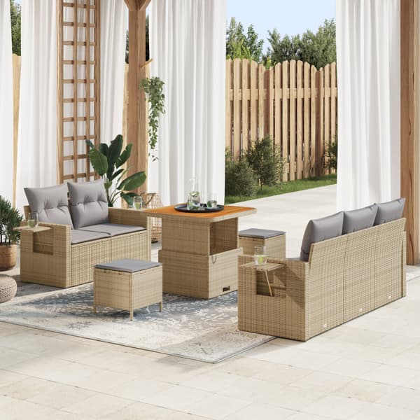 Trädgårdsoffset med kudde 10 pcs Beige och Ljusgrå konstrotting