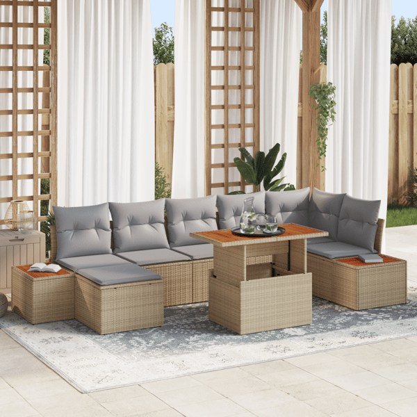 Trädgårdsoffset med lagring 8 pcs Beige Poly rattan